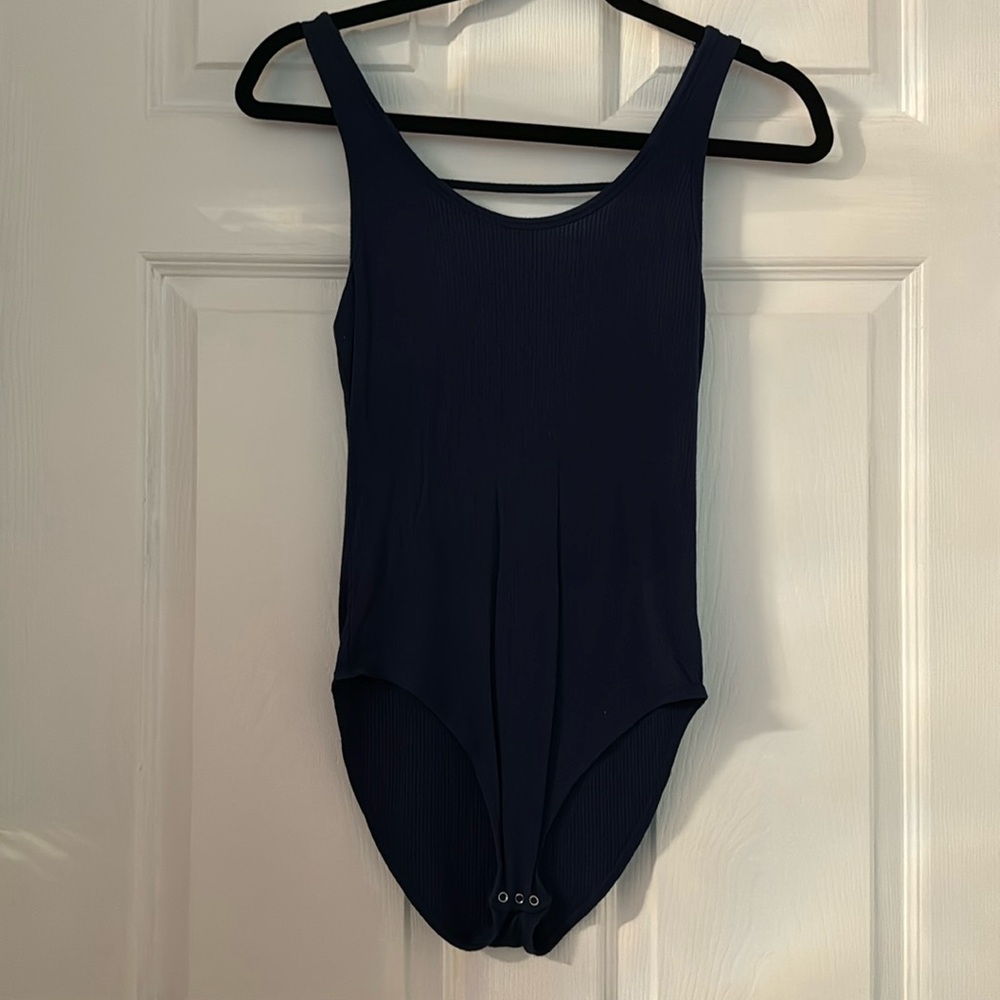 VS Pink scoop neck navy bodysuit